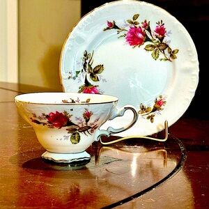 Vintage Royal Rose Fine China Japan Tea Cup & Saucer Pink Rose Design - 80s